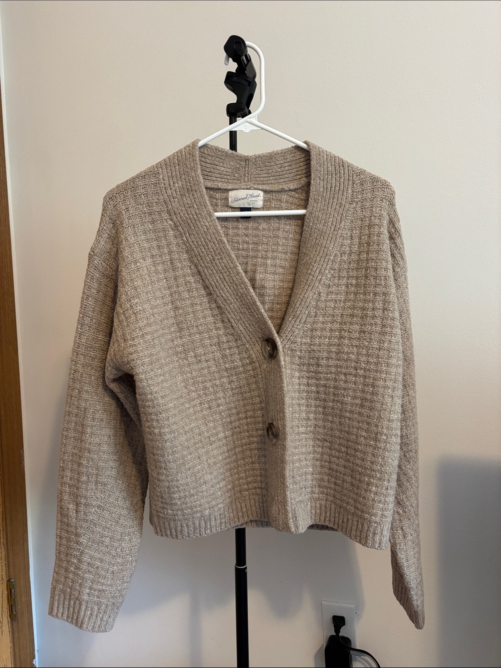 NWOT Universal Thread Beige Waffle-Knit Button-Front Cardigan